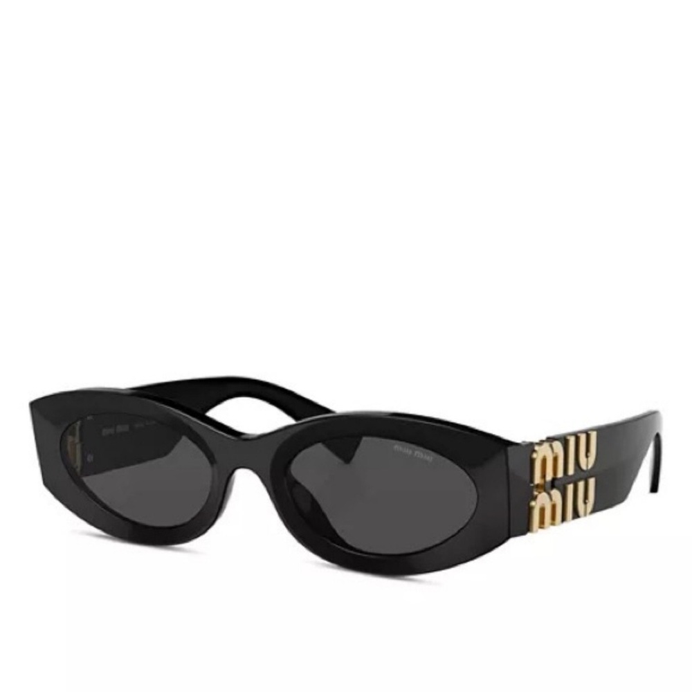 Miu Miu Black Cat-Eye Sunglasses with Gold Logo Temples